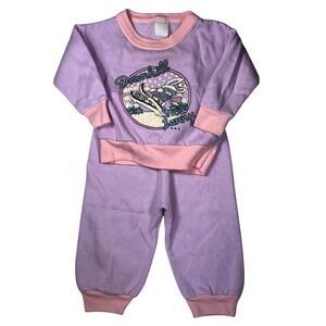 Vintage Downhill Snow Bunny Fleece Sweatsuit Set Purple Pink 18 Months